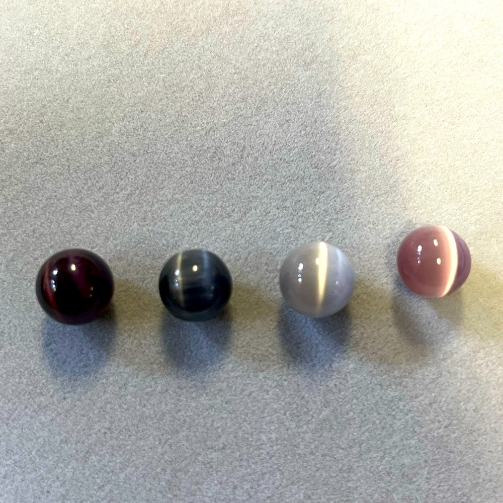 SET OF 4 CATS EYE ROUND STONES/MARBLES 10MM
